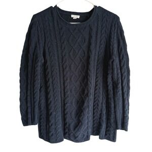 J. JILL Navy Blue Cable Knit Round Neck Ladies Cozy Cabin Sweater, M